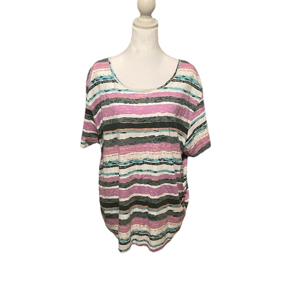 Women’s Size 1X Shenanigans 100% Cotton Short Sleeved Multicolored Ruched Shirt